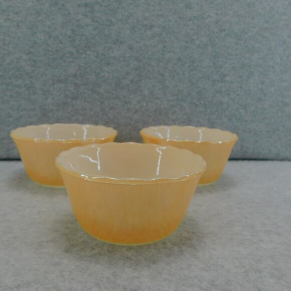Fire King Other - Vintage Set of 3 Peach Luster with Scalloped Rim Fire King Custard Bowl Ramkins